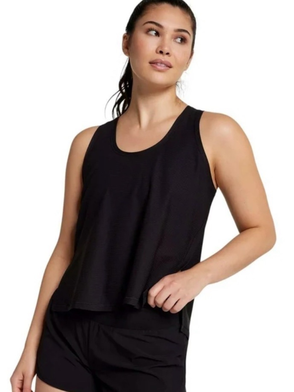 Black Racerback Active Tank Top CALIA Women's Size Medium, Pure Black Ripped